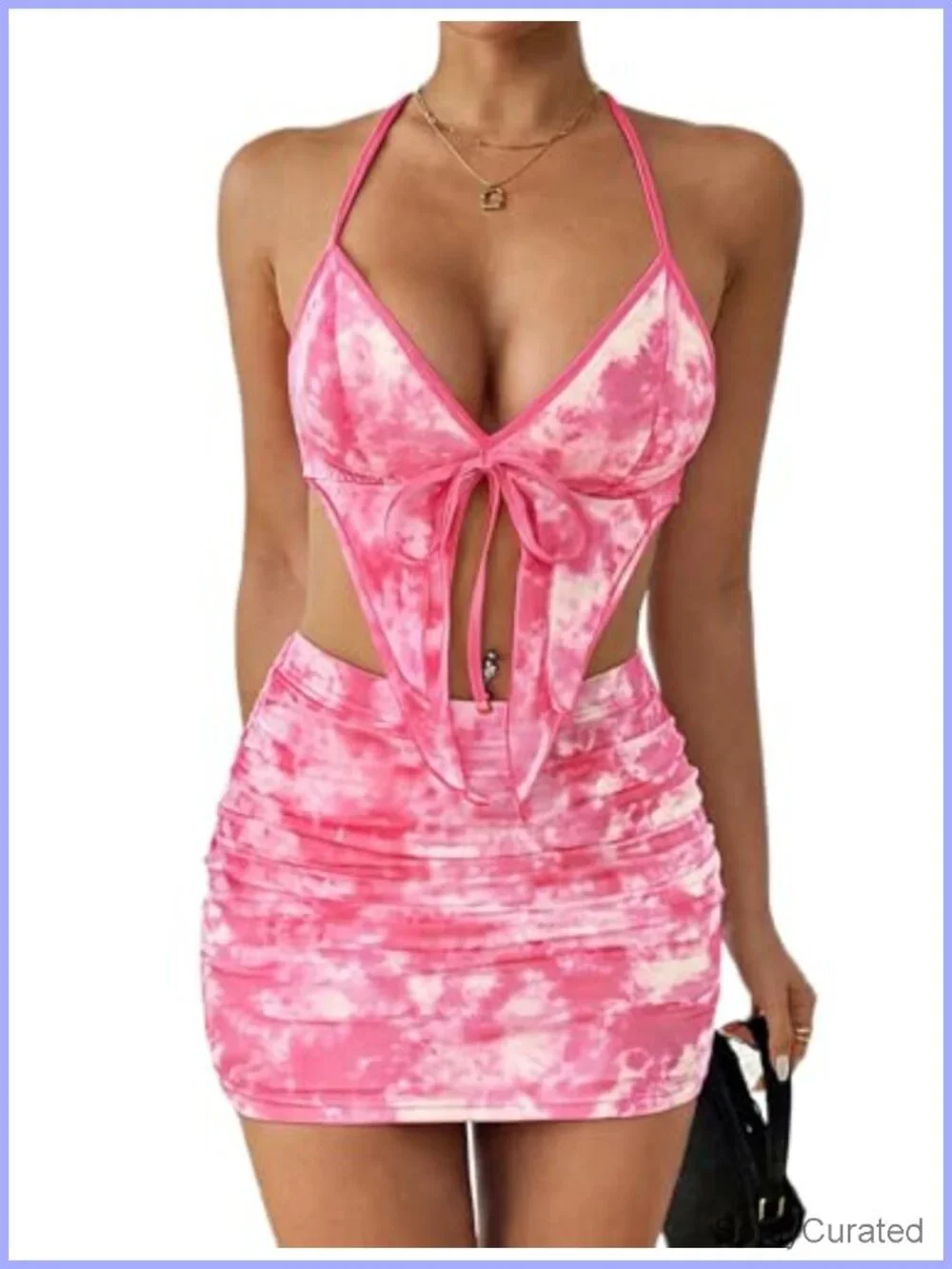 Women's Halter Neck Crop Top & Layered Ruffle Mini Skirt Set Y2K Clubwear